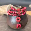 Pulseira de Cinábrio para Mulheres, Pulseira em Formato de Cabaça com Conteúdo Padrão, Pulseira de Flor de Cabaça de Cinábrio em Camadas Múltiplas, Pulseira de Cinábrio de Nicho