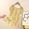 Vestido de Verano para Niñas 2026, Algodón y Seda Delgados, Fresco Vestido de Princesa con Mangas Abullonadas, Vestido Floral Estilo Coreano, Ropa Infantil al por Mayor