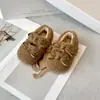 Zapatos Mary Jane esponjosos con lazo para niñas, nuevo estilo de invierno, forrados de felpa para abrigar, zapatos de algodón de suela suave, zapatos dulces estilo princesa franceses