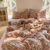 Juego de Ropa de Cama de Cuatro Piezas Estilo Ins de Grado Materno e Infantil Clase A para Dormir Desnudo, Sábana de Algodón Fresca Lavada, Funda de Edredón, Sábana Ajustable, Juego de Tres Piezas para Dormitorio de Estudiante