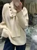 Suéter com cachecol destacável estilo preguiçoso com camada interna de tricô para mulheres, outono e inverno, design plus-size, top emagrecedor