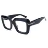 Gafas de Montura Grande con Forma de T y Varillas Anchas Transfronterizas Europeas y Americanas para Mujer, Moda Retro Moderna Pasarela Cara Grande Acetato Sin Graduación