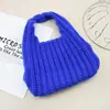 Bolso de Punto Transfronterizo para Mujer, Bolso de Lana, Bolso Casual de Hombro para Compras, Bolso de Mano, Bolso Tejido Versátil de Rayas Pequeñas Frescas
