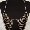 WMS Corrente de Peito Sexy Moderna com Pedras Strass Corrente Corporal Corrente de Metal Joia Estilo Europeu e Americano