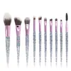 Nuevo set de brochas de maquillaje, brocha para polvos con mango de cristal, brocha para base de maquillaje, combinación de brochas para sombra de ojos, 10 piezas