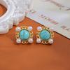 Pendientes de perlas turquesas retro de nicho, ligeros, de lujo, de moda, elegantes, estilo cortesano, elegantes y exquisitos, pendientes de tendencia.