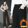 Pantalones de Pana de Algodón Lavado de Pierna Ancha Marrones con Forro de Felpa para Mujeres de Mediana Edad Pantalones Casuales Versátiles de Pana