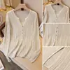 Blusa de tricô feminina plus size, estilo coreano, texturizada, versátil, de corte solto, slim fit, com fenda, manga longa