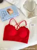 Nuevo Chaleco Sexy con Escote en V y Volantes, Espalda Hermosa, con Sujetador Acolchado, Lencería con Tirantes Cruzados Dobles y Copas Fijas para Mujer
