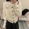 Cardigan de Punto Versátil de Manga Larga Suave y Gentil Estilo Cuello Redondo Bordado de Letras Suelto y Cómodo Nuevo Estilo Chaqueta Suéter para Mujer