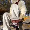 Pantalones Casuales de Patchwork a Cuadros Estilo Americano para Hombre, Pantalones de Pierna Ancha Engrosados de Lana de Cordero para Invierno, Pantalones Rectos Resistentes al Frío y Cálidos