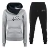Nuevo Traje Deportivo Casual de Primavera Otoño Invierno Sudadera con Capucha y Suéter con Estampado de Ritmo Cardíaco para Mujer Traje de Moda