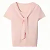 Blusa de tricô com mangas curtas, estilo coreano, com design de duas peças falso e amarração, para mulheres, novo modelo de verão, estilosa e jovial, blusa super atraente