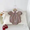 Roupas de Verão para Bebê Estilo Coreano, Macacão Fino, Macacão Xadrez Estiloso para Recém-Nascidos, Roupa de Algodão Peça Única para Bebês no Verão