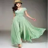 Ebay Aliexpress Verano Caliente Nuevo Cuello en V Manga Corta Estilo Bohemio Vestido de Cintura Falda Larga