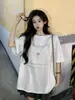 Camiseta de Manga Corta con Estampado de Oso Estilo Hong Kong Perezoso Talla Plus para Mujer, Algodón Puro, Holgada de Largo Medio, Hombro Normal, Top para Pareja