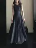 1Z1Z1Gun Estilo Artístico, Sensación Retro, Vestido de Malla a Cuadros, Vestido Largo Elegante con Caída para Mujer