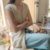 Le Hu 24 Verão Minimalista Temperamento Senso de Design Decote V Slim Cardigan de Tricô Colete sem Mangas Comprimento Médio 6398