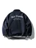 Chaqueta de Béisbol de Lana Retro Americana con Cuello Campana para Hombres y Mujeres, Abrigo de Algodón Holgado Estilo Universitario para Otoño e Invierno