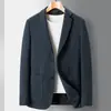 Traje Casual de Punto para Hombre Otoño e Invierno Lujo Ligero Negocios Traje Individual Traje Casual de Punto Bordado Traje sin Planchar Chaqueta Superior para Hombre