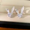 Brincos de Coelho com Coração Zircônia Agulha de Prata Gotejamento de Óleo Estilo Fofo Brincalhão Brincos da Moda Conjunto de Joias Leve de Luxo de Alta Qualidade