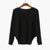 Amazon Explosões AliExpress Outono e Inverno Novo Gola de um Caractere Manga Morcego Tricô plus size Pulôver Feminino Camisa Básica