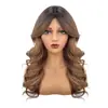 Peluca marrón estilo europeo y americano con flequillo, cabello rizado medio-largo, peluca de fibra sintética de alta temperatura, en stock del fabricante
