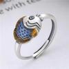 Anel de Peixe Koi Colorido Esmaltado Vintage Moda Nacional Estilo Literário Nacional Abertura para Dedo Indicador Feminino Dedo Indicador Ajustável