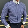 Camisa de Raya Estampada Simple Transfronteriza para Hombre Camisa de Negocios de Primavera para Hombre Tops Sueltos Casuales de Manga Larga para Primavera y Otoño
