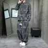 Novo conjunto de terno Tang estilo chinês com gola mandarim e botões, coleção outono/inverno, tamanhos grandes, veludo cotelê, conjunto casual de duas peças para homem estilo chinês