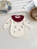 Mameluco de punto bordado floral de algodón puro para bebé, mameluco suéter con cuello de encaje para bebé niña