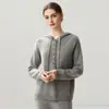Camiseta de Punto de Cachemira Nueva para Otoño e Invierno, Moda Suave Cómoda Color Sólido Media Cremallera con Capucha Suéter Sencillo para Mujer