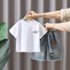 7128 Vestido de Verano para Niños Traje de Manga Corta Moda Fresca para Niños Camiseta Estampada Verano Celebridad de Internet Calle Frita Conjunto de Dos Piezas de Verano