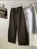 Calça casual de retalhos larga e curva para mulheres, versão coreana outono 2026, cintura alta afuniladora com cordão, perna reta, uso duplo