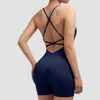 Macacão de ioga regata estilo europeu e americano transfronteiriço com shorts, macacão esportivo bodycon sexy de peça única novo