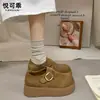 Sandálias Birkenstock plataforma de couro genuíno com sola grossa para aumentar a altura para mulheres, novos mocassins slip-on outono 2026, sapatos individuais Birkenstock femininos