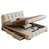 Cama Moderna Minimalista de Tela, Chenille Vintage, Cama Grande de 1.8m para Apartamentos Pequeños, Recámara Principal con Almacenamiento, Cama de Boda, Cama Doble de Madera Maciza