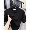 2026 Verano Estilo Intelectual Acanalado Transpirable Cuello en V Camisa Polo Camiseta de Punto de Manga Corta Corte Ajustado Cuello Solapa Color Sólido