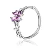 Anillo de Circonia Rosa Morada de Trébol de Cuatro Hojas para Mujer, Anillo de Dedo Índice de Gama Alta, No se Desvanece, Anillo de Cola de Flor de la Suerte Personalizado