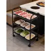 Estante para Platos de Restaurante Hot Pot Estante de Almacenamiento de Cocina Estante de Almacenamiento de Pie Malla de Acero Pintada Tres Niveles Carrito Móvil para Preparación