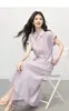 Atuendo Suave y Sofisticado Xishijie: Traje Morado para Mujer con Camisa Ligera de Lino y Falda-Pantalón de Tres Cuartos Conjunto de Dos Piezas 96562
