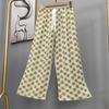 Pantalones de pijama de algodón y seda para mujer, estilo fino de verano, talla grande, pantalones de pierna ancha de cintura alta, adecuados para usar en exteriores, pantalones de playa de seda de algodón artificial, pantalones para casa