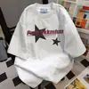 Camiseta Informal Suelta de Cuello Redondo para Verano 2025 con Estampado de Letras Graffiti Estilo Preppy Nicho Manga Corta Retro para Mujer
