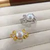 Anel Minimalista Ajustável Borboleta Novo 2026 com Banho de Ouro Real e Pérola Natural de Água Doce, Popular em Transmissão ao Vivo