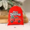 Venda Quente Transfronteiriça Saco Vermelho Veludo Natal Saco de Presente com Cordão Desenho Animado Estampado Embalagem para Doces Biscoitos Atacado