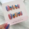 Parches para Manicura Estilo Ballet Combinación de Colores Azul y Rosa, Parches para Uñas Cortas Ojo de Gato Hechos a Mano, 10 Piezas de Uñas Portátiles de Mariposa