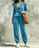 Moda Europea y Americana Nueva Otoño/Invierno 2026 Conjunto de Top Casual con Cuello Drapeado de Manga Larga y Pantalones Jogger para Mujer para Amazon Transfronterizo