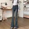 Jeans acampanados de cintura alta para mujer, nuevo estilo otoño 2026, corte ajustado, adelgazantes, con flecos, largos hasta el suelo, pierna ancha, pantalones bootcut