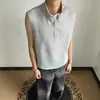 Chaleco sin mangas de color block con media cremallera y cuello alto, nuevo para el verano, para hombre y mujer, camiseta versátil de corte holgado, estilo retro americano