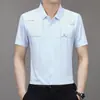 Camisa de manga corta fina y transpirable de seda helada con solapa de verano, ajuste slim, casual, sin marcas, para negocios, moda de mediana edad, camisa de alta gama